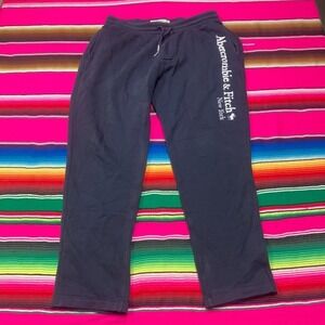 Abercrombie & Fitch Soft AF Fleece Sweatpants Men's L Navy Blue Spellout Logo
